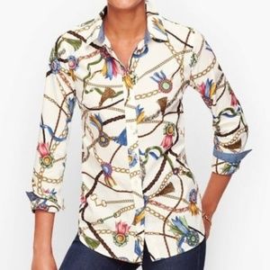 Talbots women's white ribbon and chain print blouse